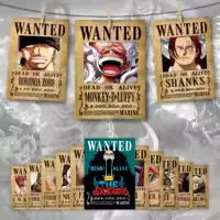 One Piece Anime Bounty Wanted Poster Of Straw Hat Crew, Law and 4 Current Emperors Yonko (Premium Quality No Blurred Image) Wanted 14 Poster Set