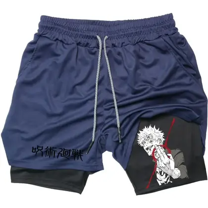 Anime cartoon printed fitness shorts 2-in-1 compression performance training shorts track and field quick drying shorts