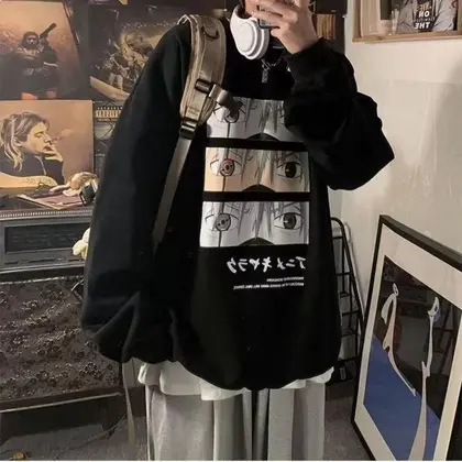 【M-8XL】Japanese Anime Printed Sweatshirts for Men's Autumn and Winter New Trend Round Neck Jacket for Men