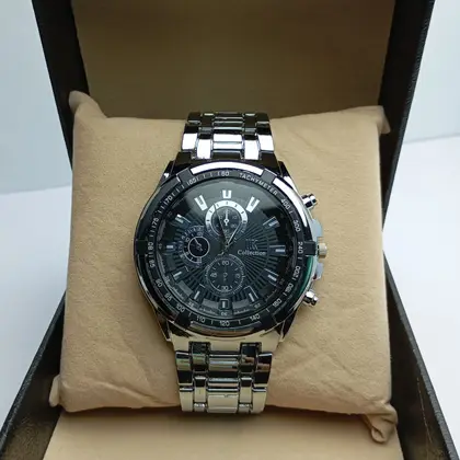 Black Dial Round Fancy Watch For Men Quartz Moment Fashionable Wrist Watch