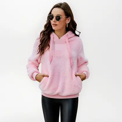 Rabbit Faux Fur Hooded Pullover For Women - Pink