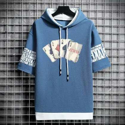 HOT T Shirt for Men Clothing Streetwear Hoodies Korea 반팔티 Casual Hat T-shirt Print Graphic Tshirt Anime Sports Gym Oversized Hoodie