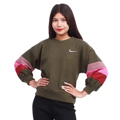 Green Color Cotton Round Neck Full Sleeves Sweatshirt For Women