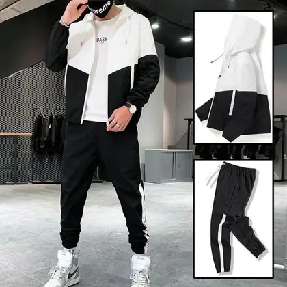 Classic Fit Summer Jacket And Jogger Set For Men