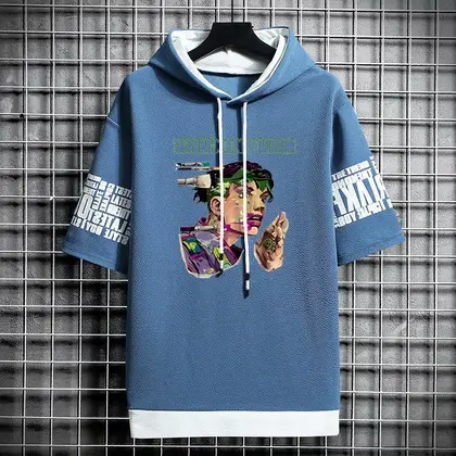 HOT T Shirt for Men Clothing Streetwear Hoodies Korea 반팔티 Casual Hat T-shirt Print Graphic Oversized Tshirt Anime Sports Gym Hoodie