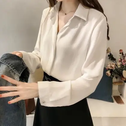 white Plain Formal Full Sleeve Shirt For Women  / ST