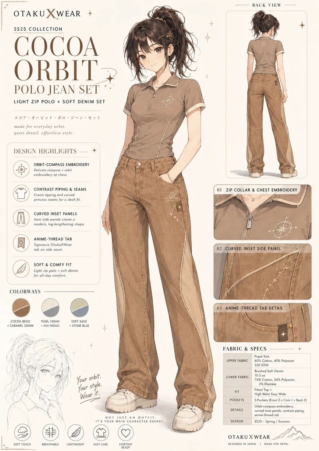 Cocoa Orbit Polo Jean Set coming soon OtakuXWear drop