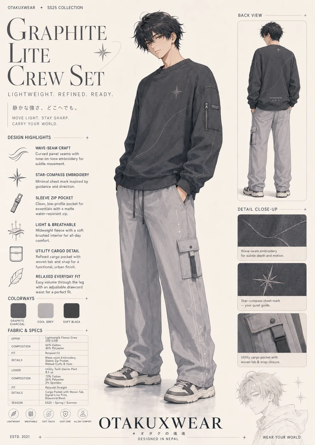 Graphite Crew Set coming soon OtakuXWear drop
