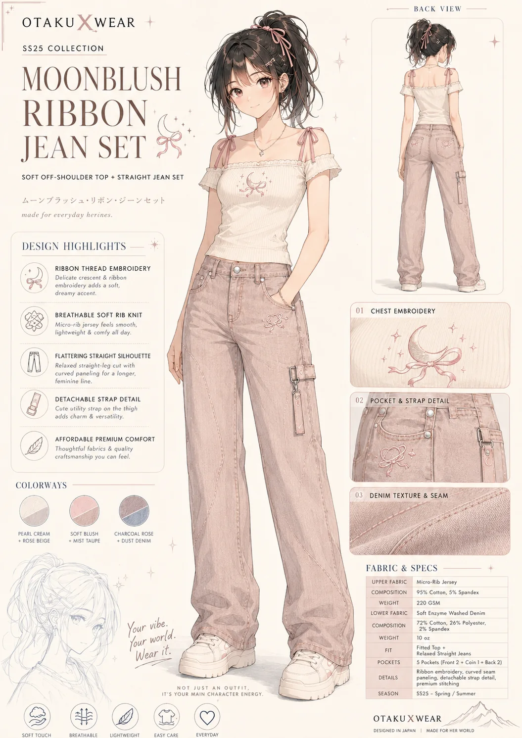 Moonblush Ribbon Jean Set coming soon OtakuXWear drop