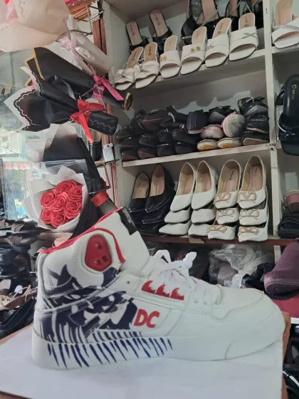 Grey High-Top Lace-Up Shoes — Three-Quarter View